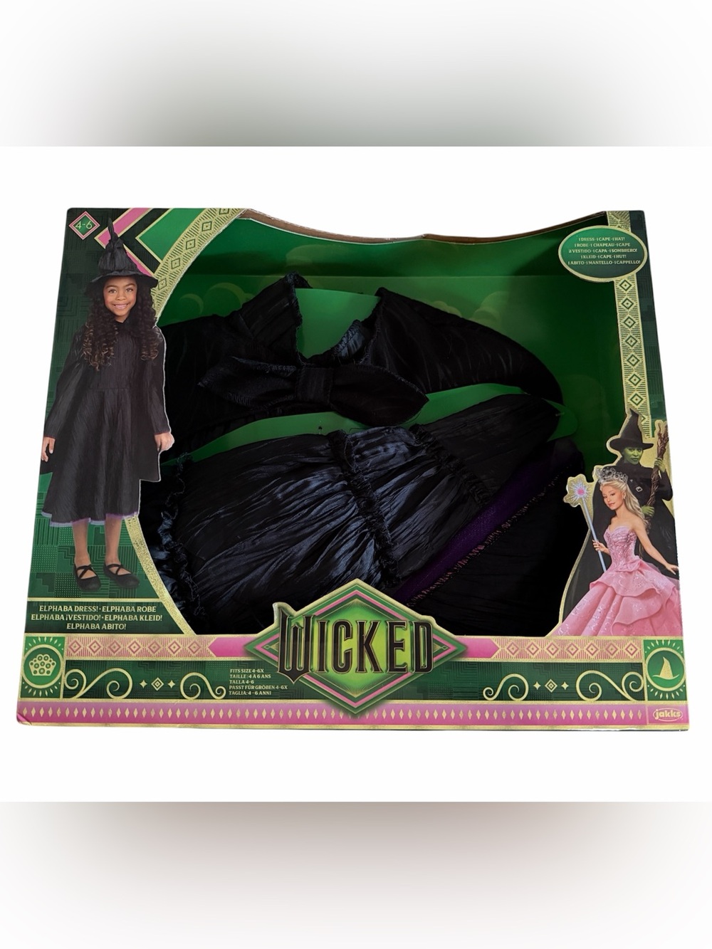Universal Wicked Deluxe Elphaba Costume Dress Cape Hat Girls 4-6X New